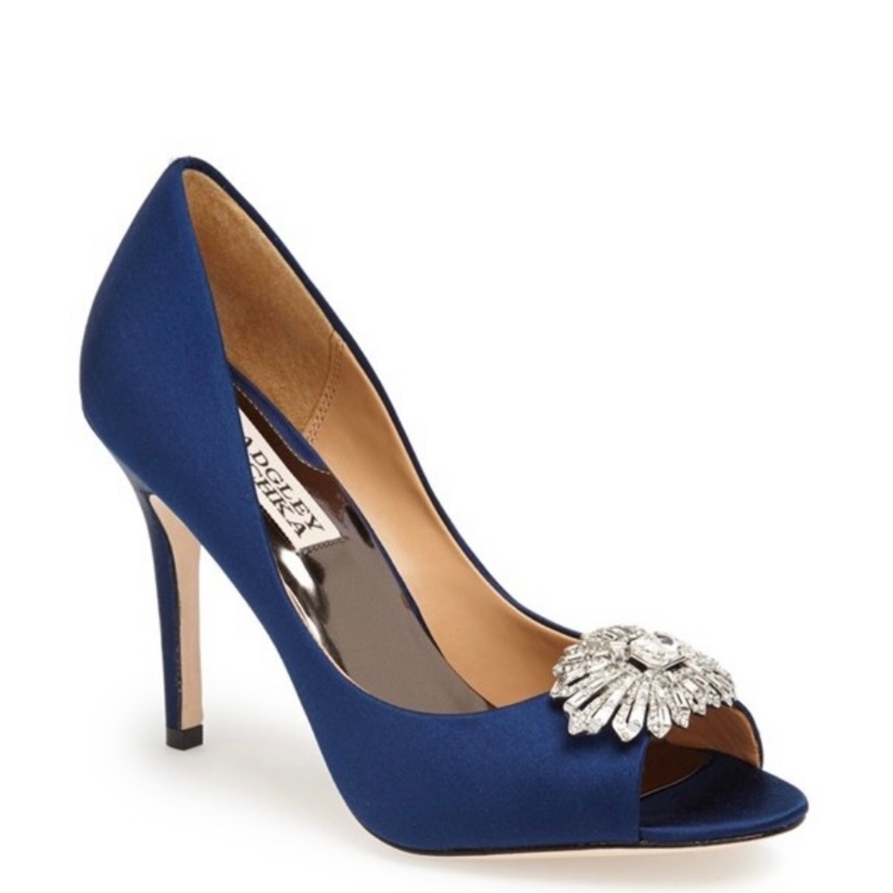 Badgley Mischka Hollie Blue Satin Heels 7M